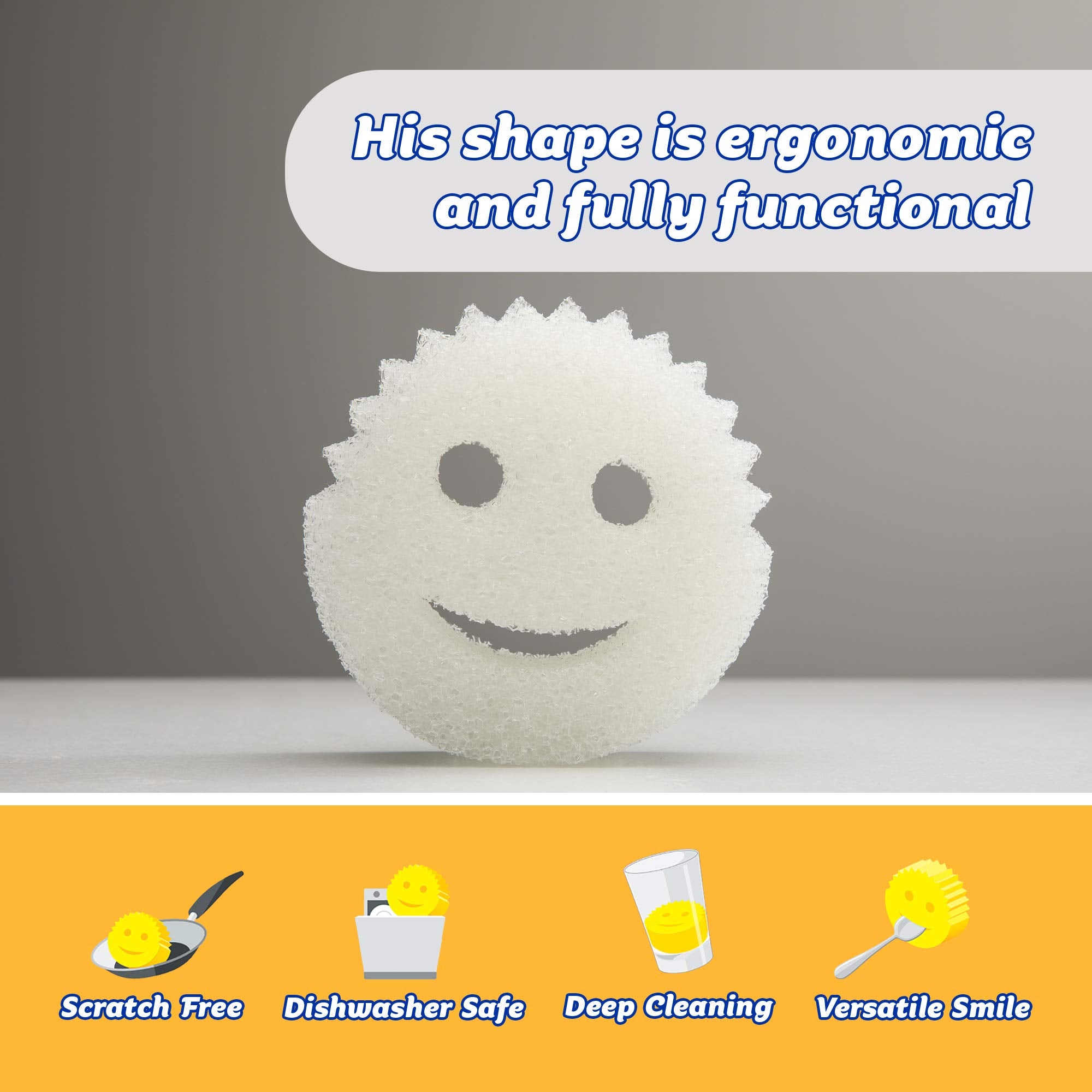 Scrub Daddy scratch-free surface demo shows safe cleaning on glass and stainless steel.