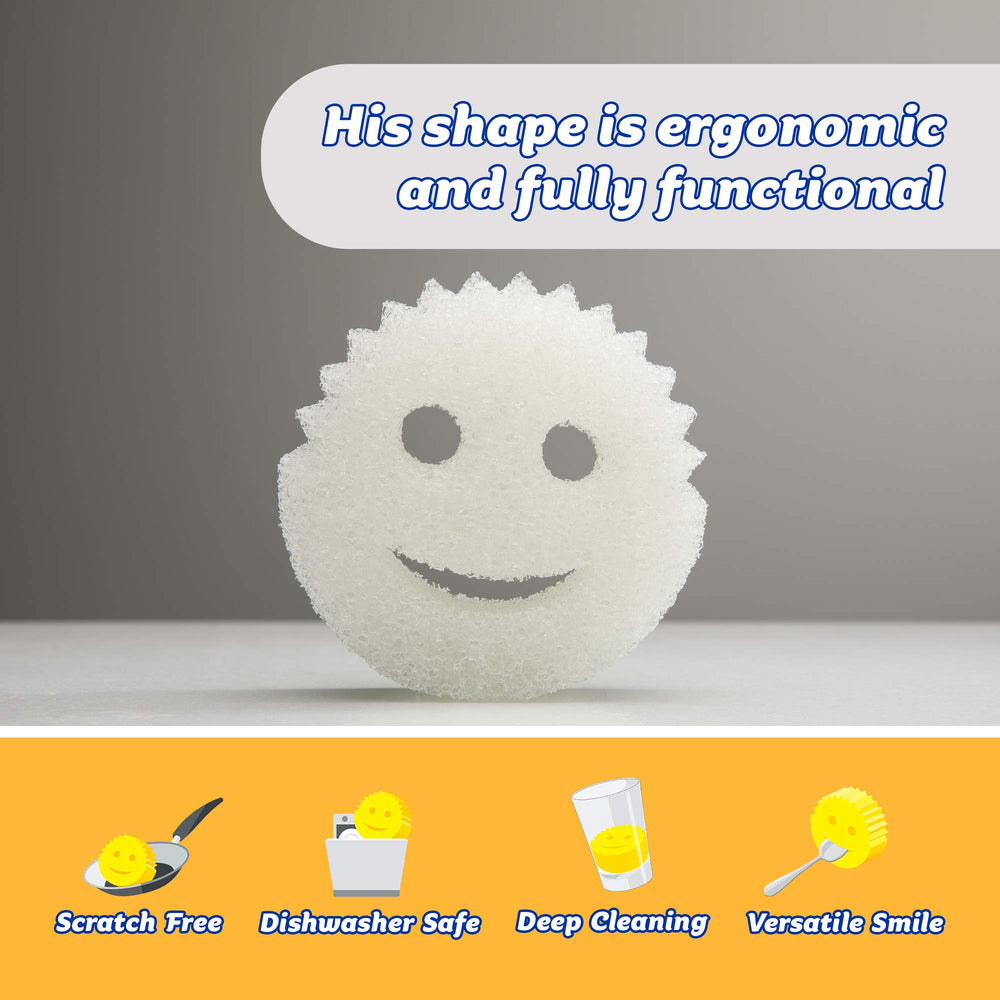 Scrub Daddy scratch-free surface demo shows safe cleaning on glass and stainless steel.