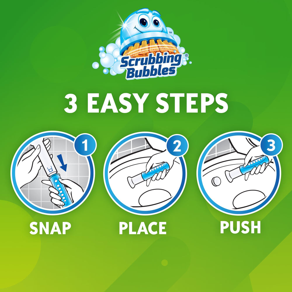 24-stamp dispenser shown with compact, bathroom-friendly design by Scrubbing Bubbles.