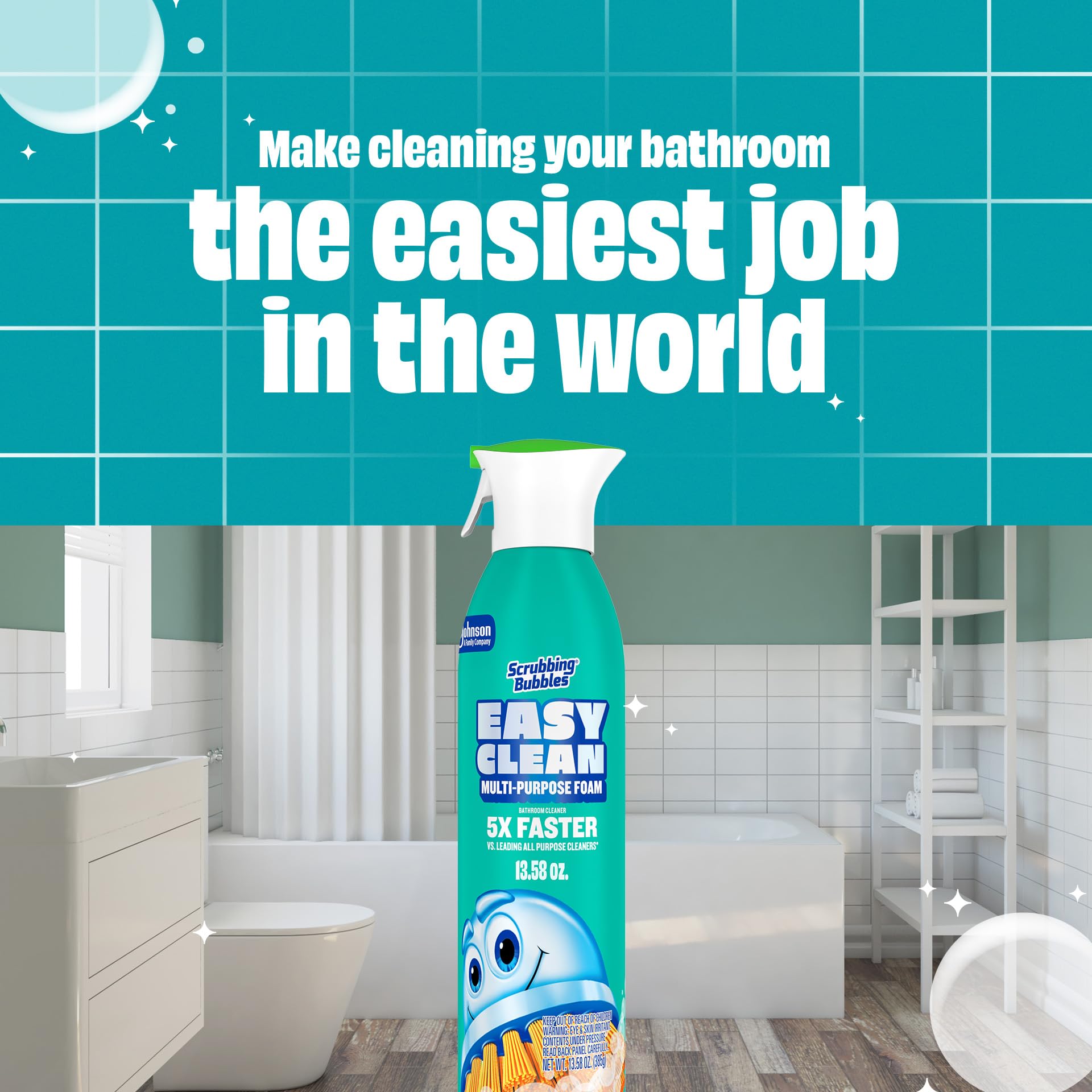 Scrubbing Bubbles Easy Clean foam removes dirt and limescale buildup.