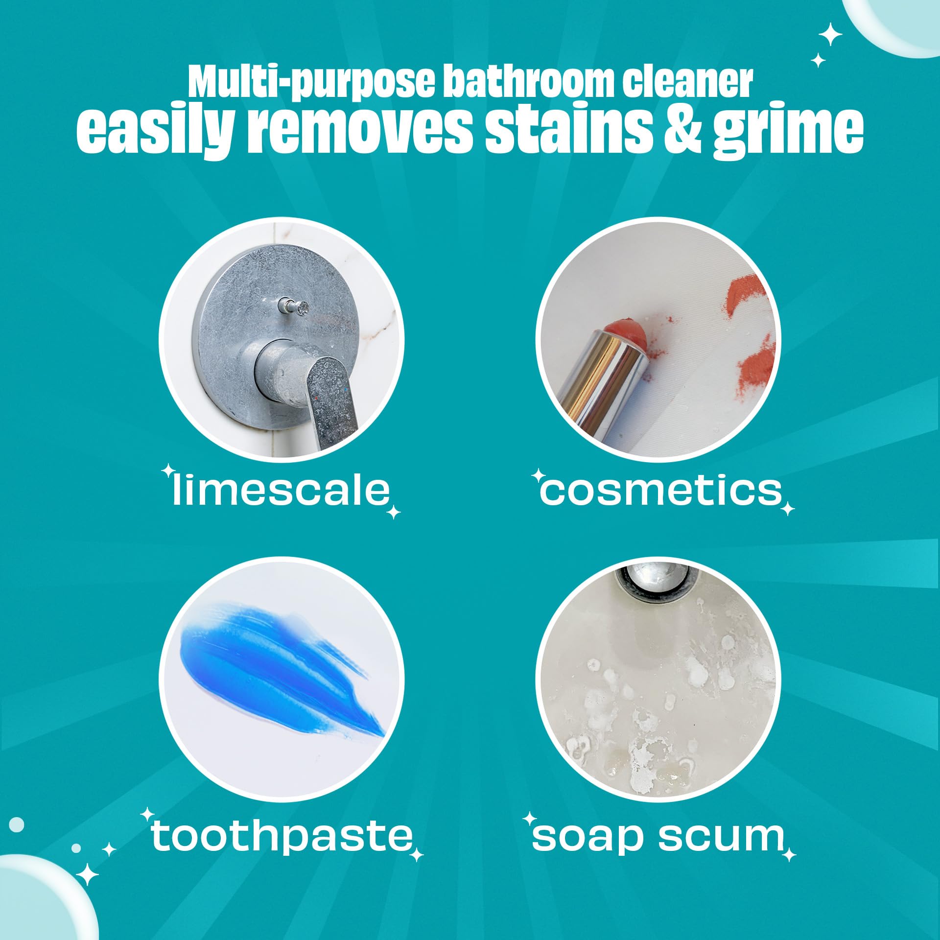 Scrubbing Bubbles Easy Clean foam dissolves stains quickly on surfaces.