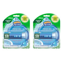 Scrubbing Bubbles Fresh Gel Stamp dispenser shown for easy, hands-free setup.