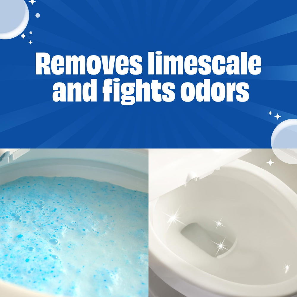Scrubbing Bubbles powder pouch activation starts foaming for quick cleaning
