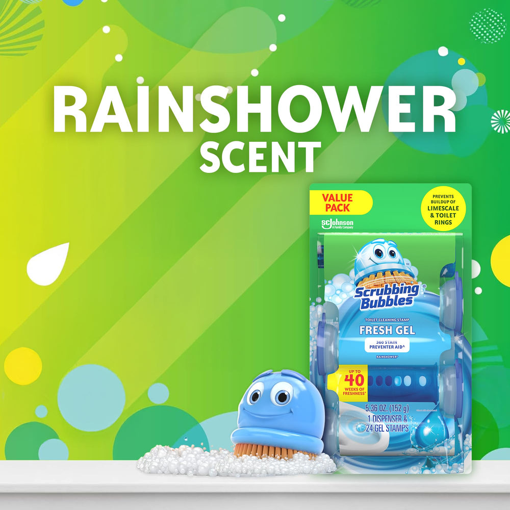 Stamp placement under the rim by Scrubbing Bubbles enables continuous freshness.