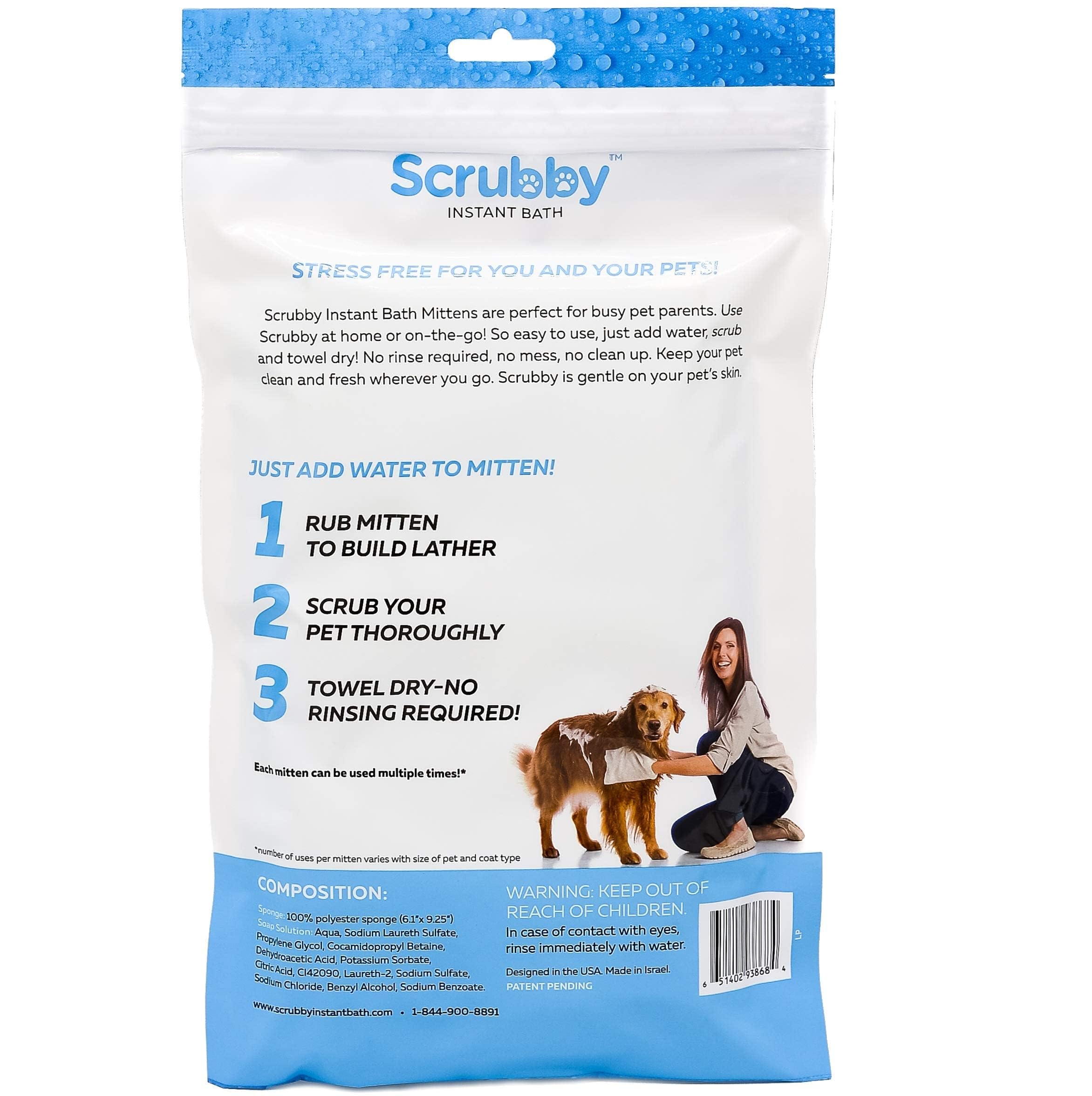 ScrubbyPet washing glove in use for fast mess-free pet cleaning