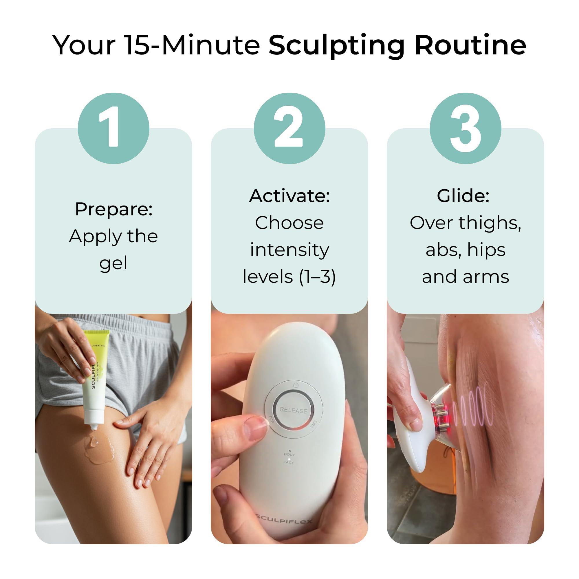 SCULPIFLEX at-home routine setup with device and gel.