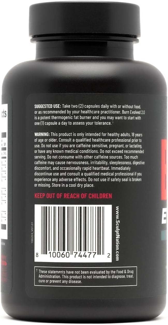 Sculpt Nation Burn ingredients Capsimax and Chromax for energy and metabolism support.