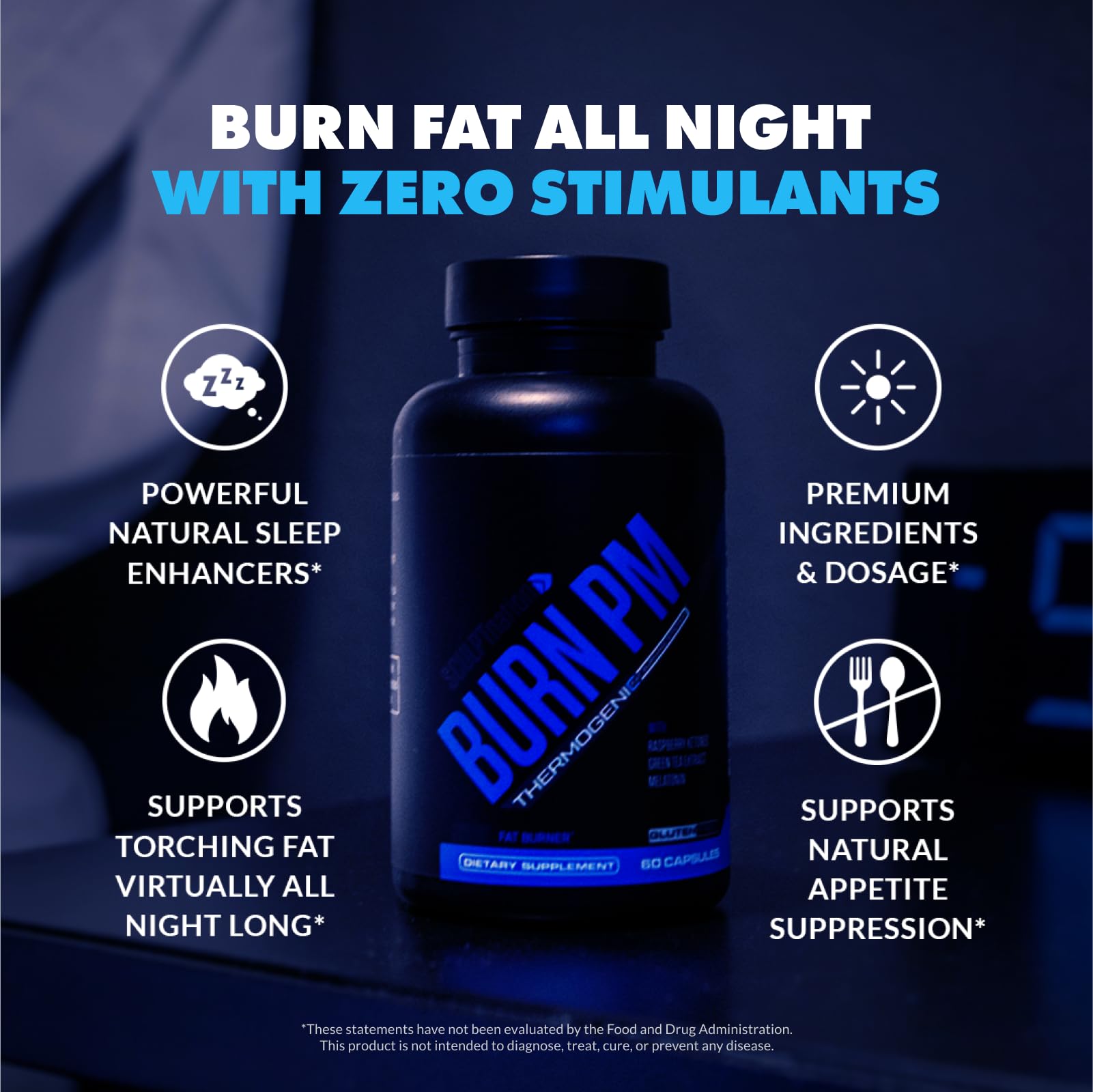 Sculpt Nation Burn PM capsules ready for evening use before bed