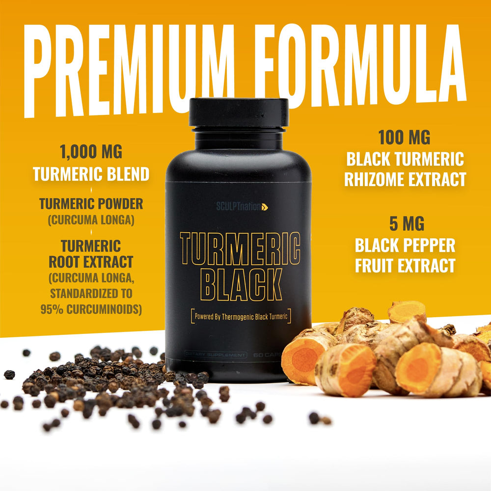 Sculpt Nation turmeric capsules closeup highlights antioxidant properties and ease of use