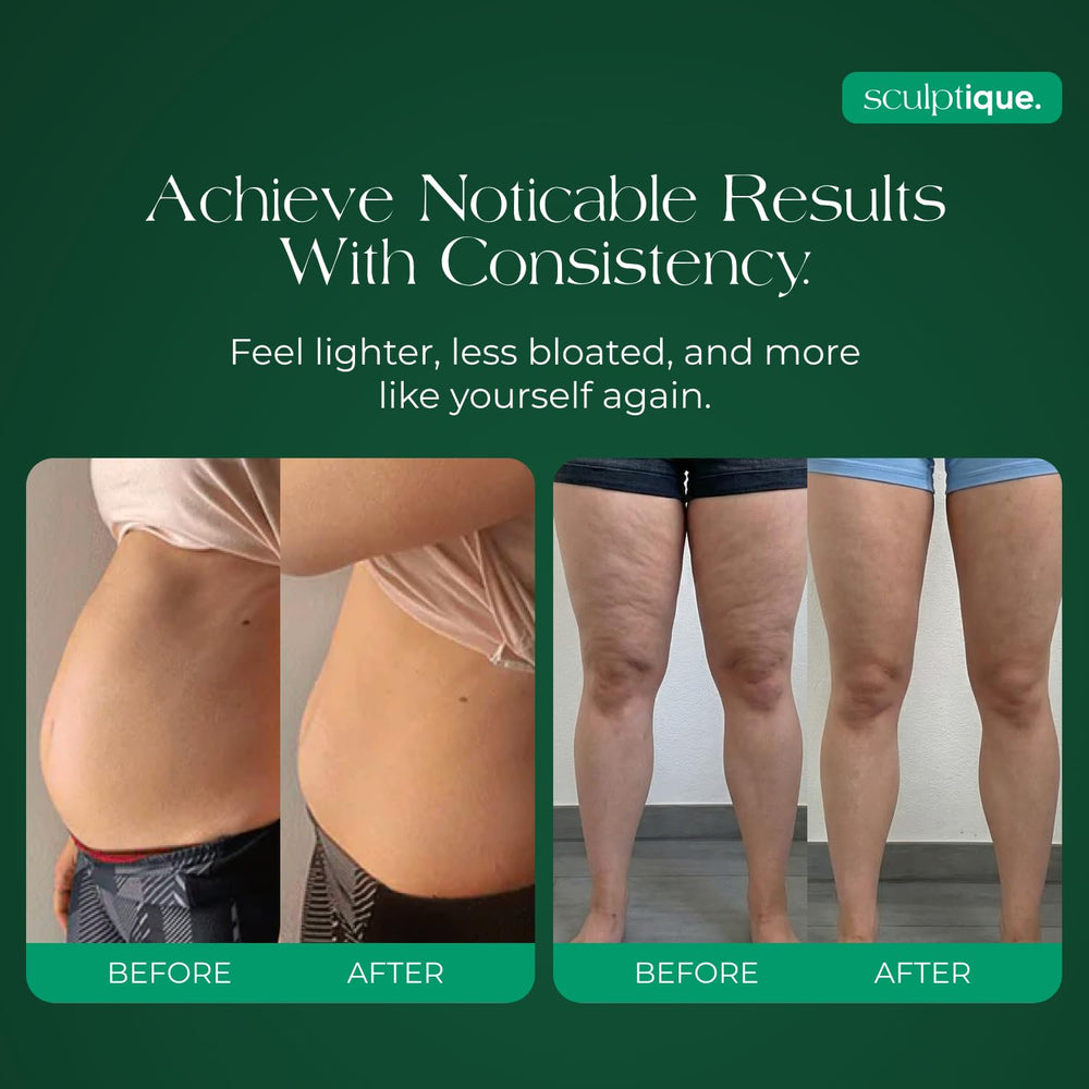Morning wellness scene featuring Sculptique capsules and soft lighting