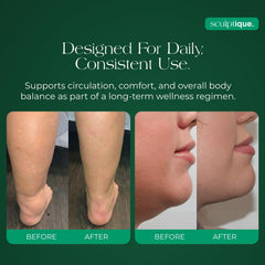 Sculptique capsules shown with herbal ingredients for lymphatic support