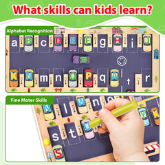 Scuwtocn 26 car-shaped letter blocks for interactive parking-based learning