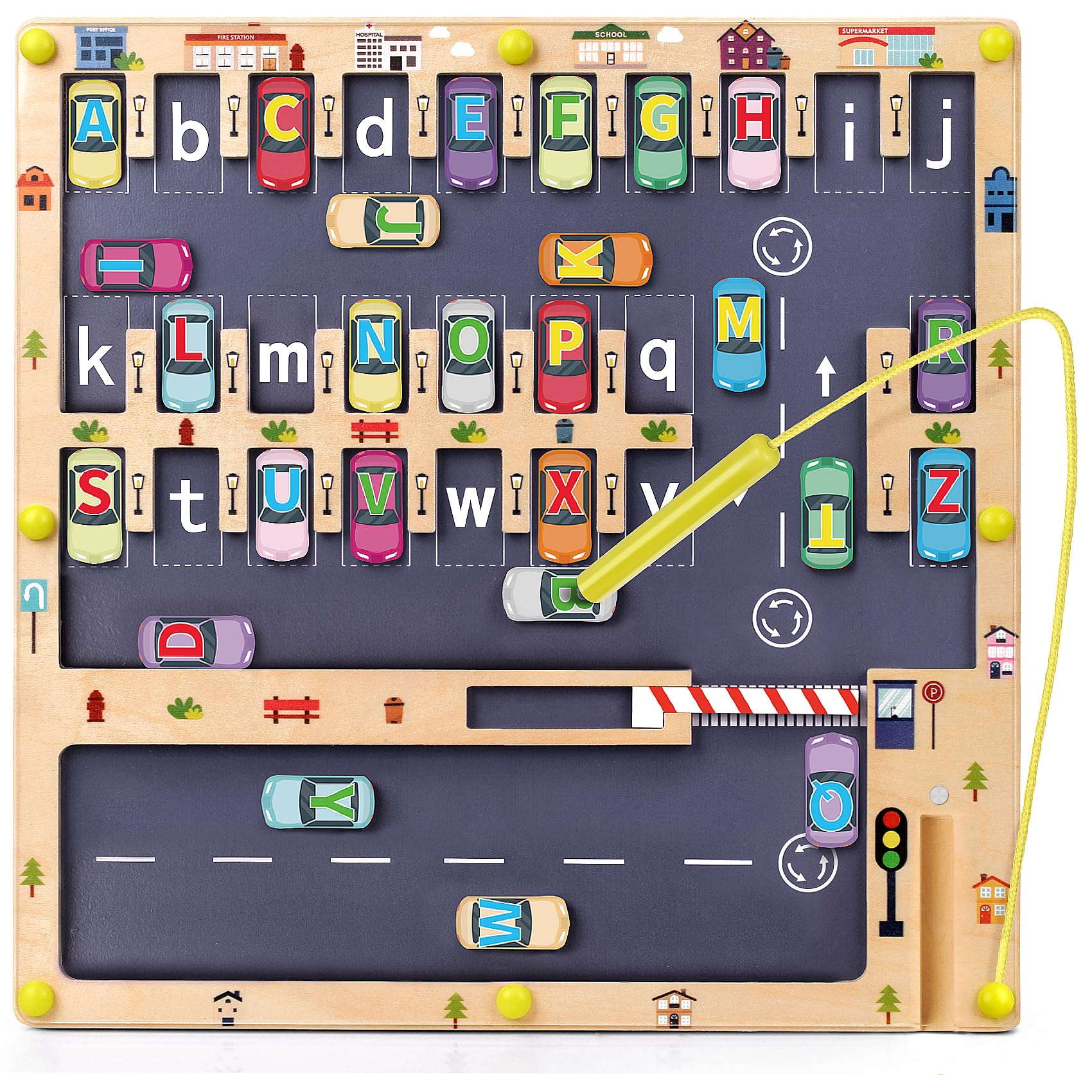 Scuwtocn wooden alphabet maze board for hands-on letter learning safely