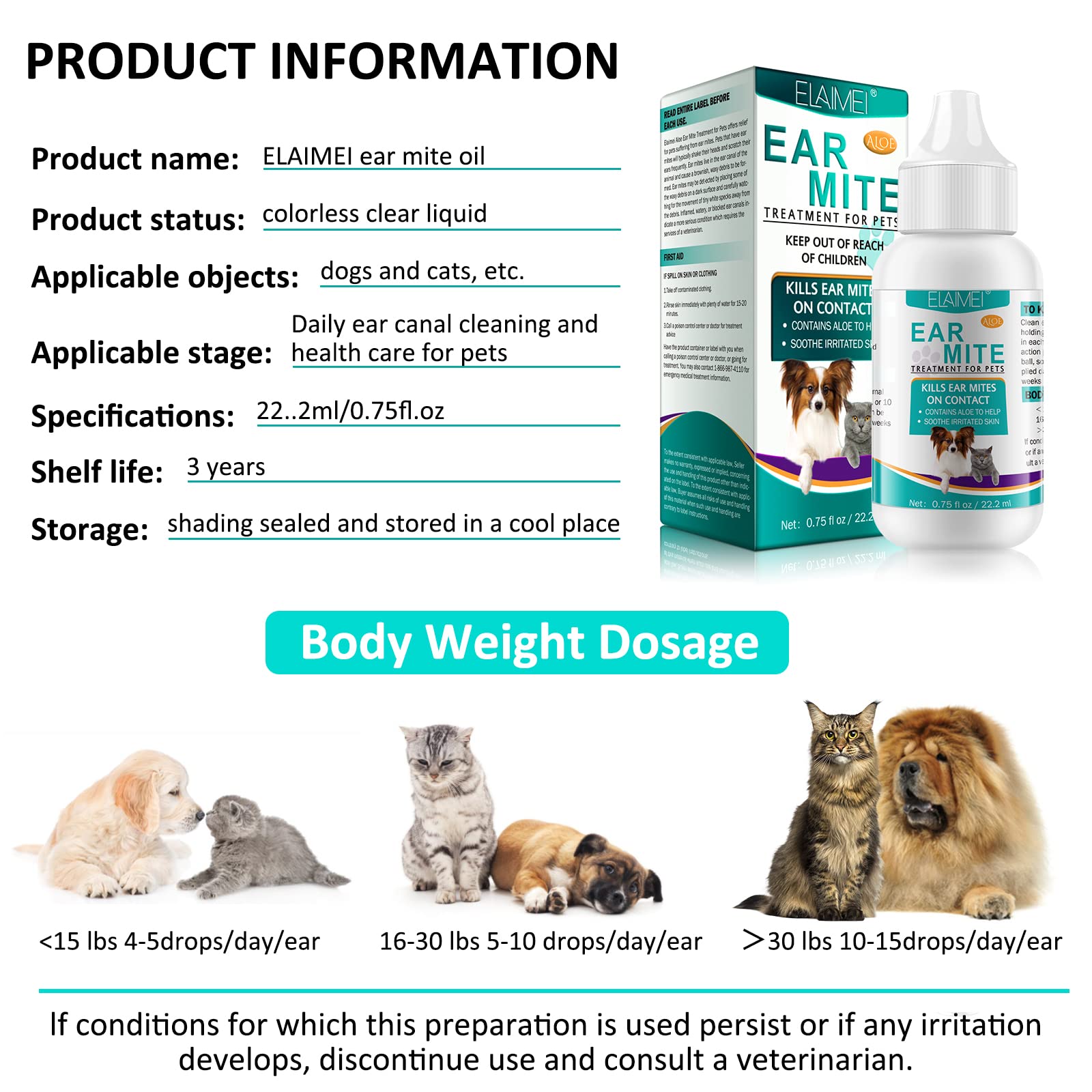 SDJUFEI Utilisation simple: gouttes directement dans l’oreille des animaux