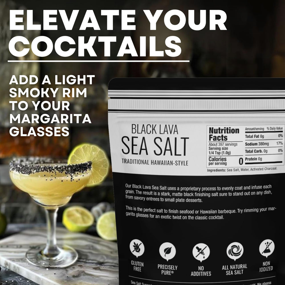 Black lava Hawaiian salt gracing a grilling setup for a subtle smoky finish.