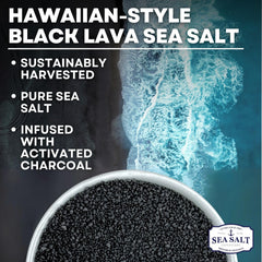 Coarse crystals of Black Lava Hawaiian Salt enhancing colorful vegetables.
