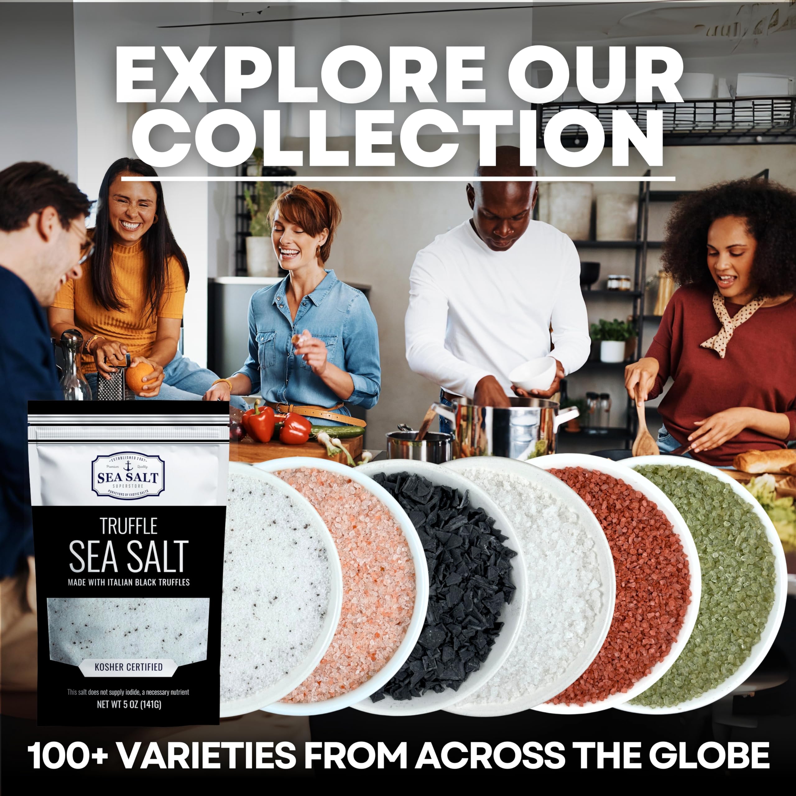 Sea Salt Superstore crystal grains provide a clean coastal flavor to seafood.