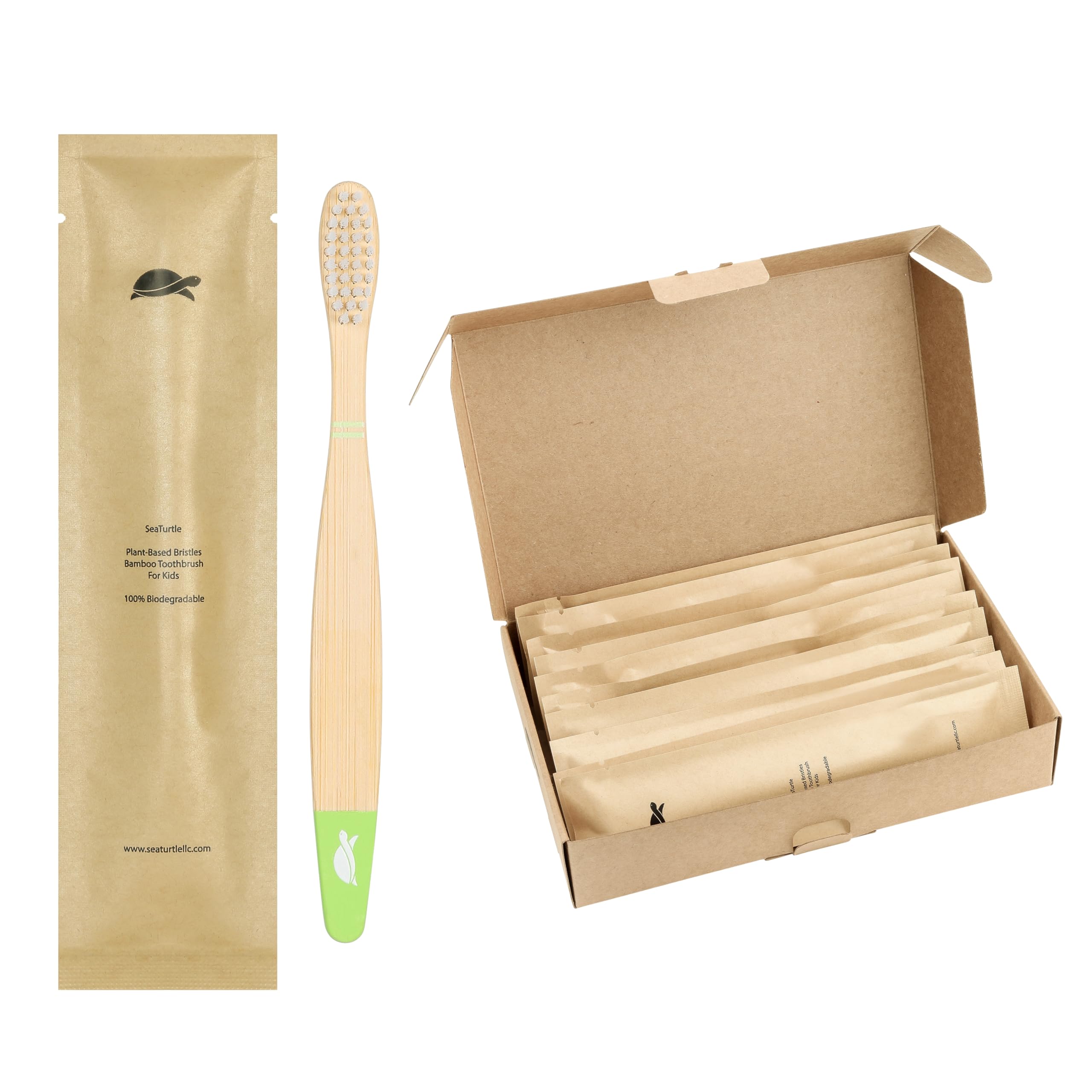 Sea Turtle kids bamboo toothbrush with soft bristles for gentle daily brushing.
