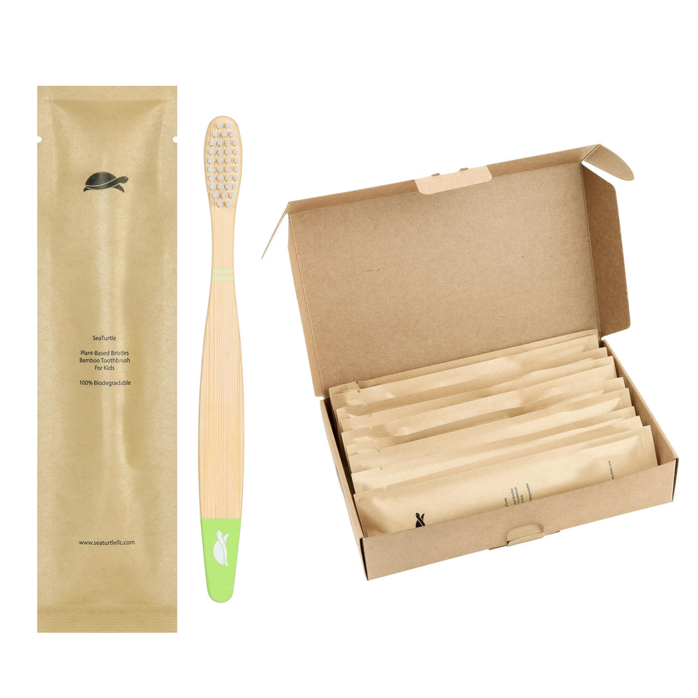 Sea Turtle kids bamboo toothbrush with soft bristles for gentle daily brushing.
