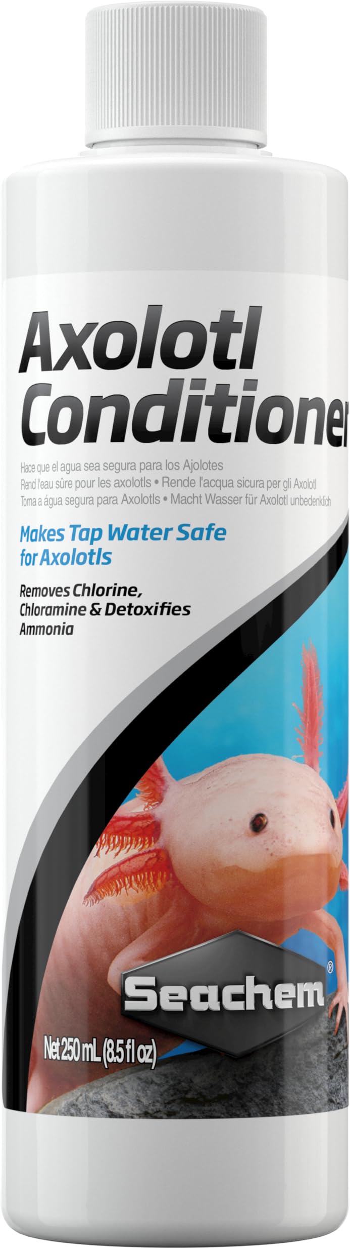 Seachem Axolotl Conditionneur 250 ml – élimine le chlore et protège le biofiltre