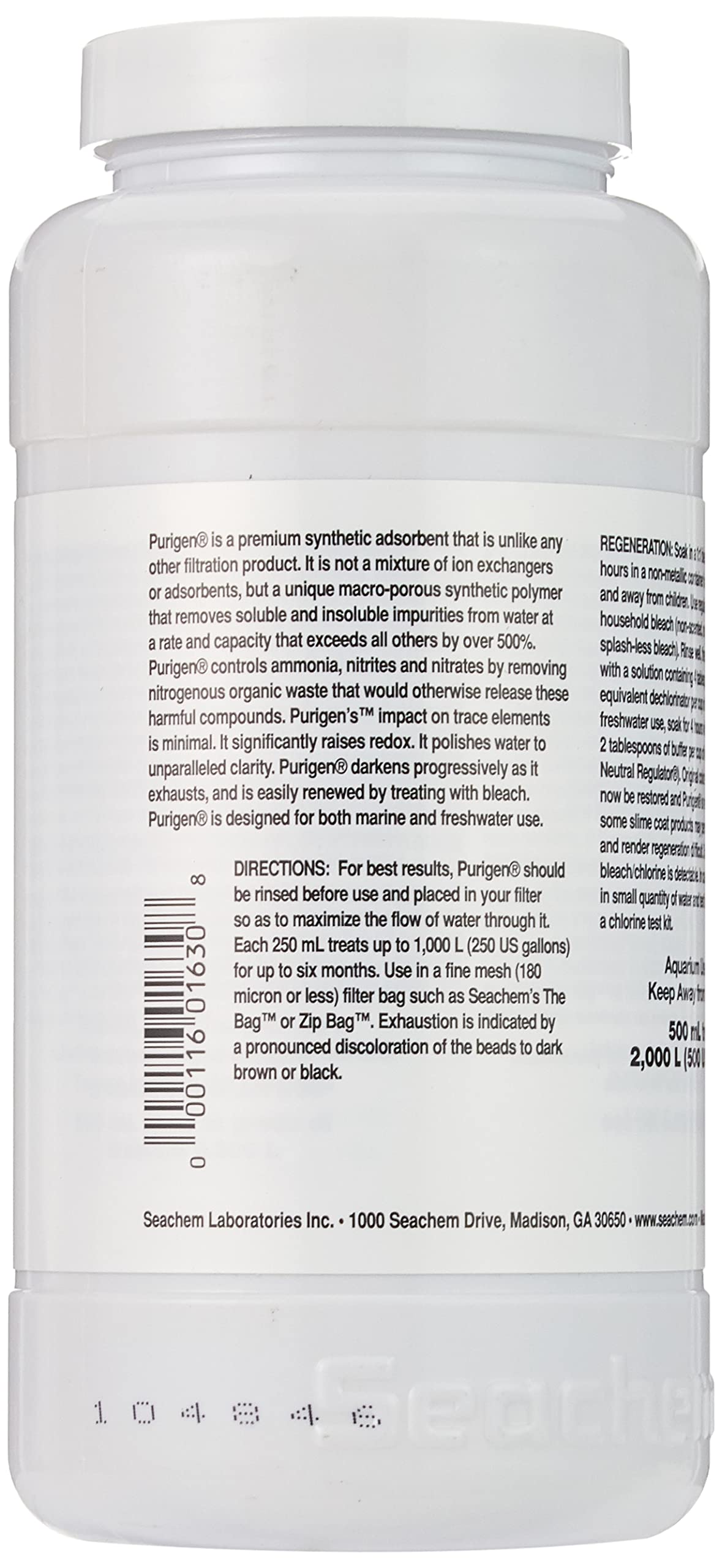 Seachem Purigen 500 ml container showcasing filtration media for aquariums.