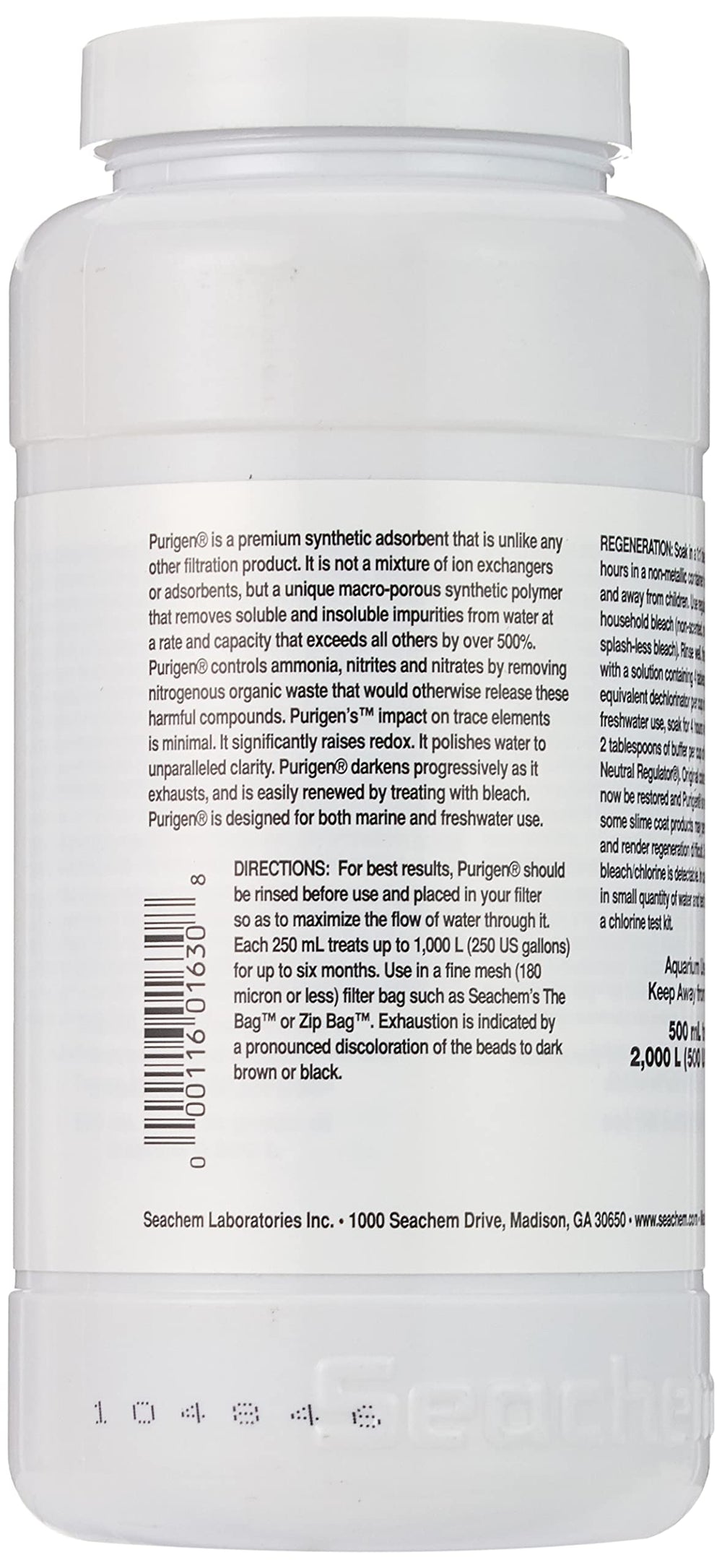 Seachem Purigen 500 ml container showcasing filtration media for aquariums.