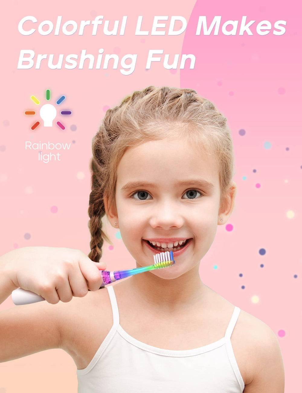 SEAGO rainbow LED light guides engaging brushing for kids.
