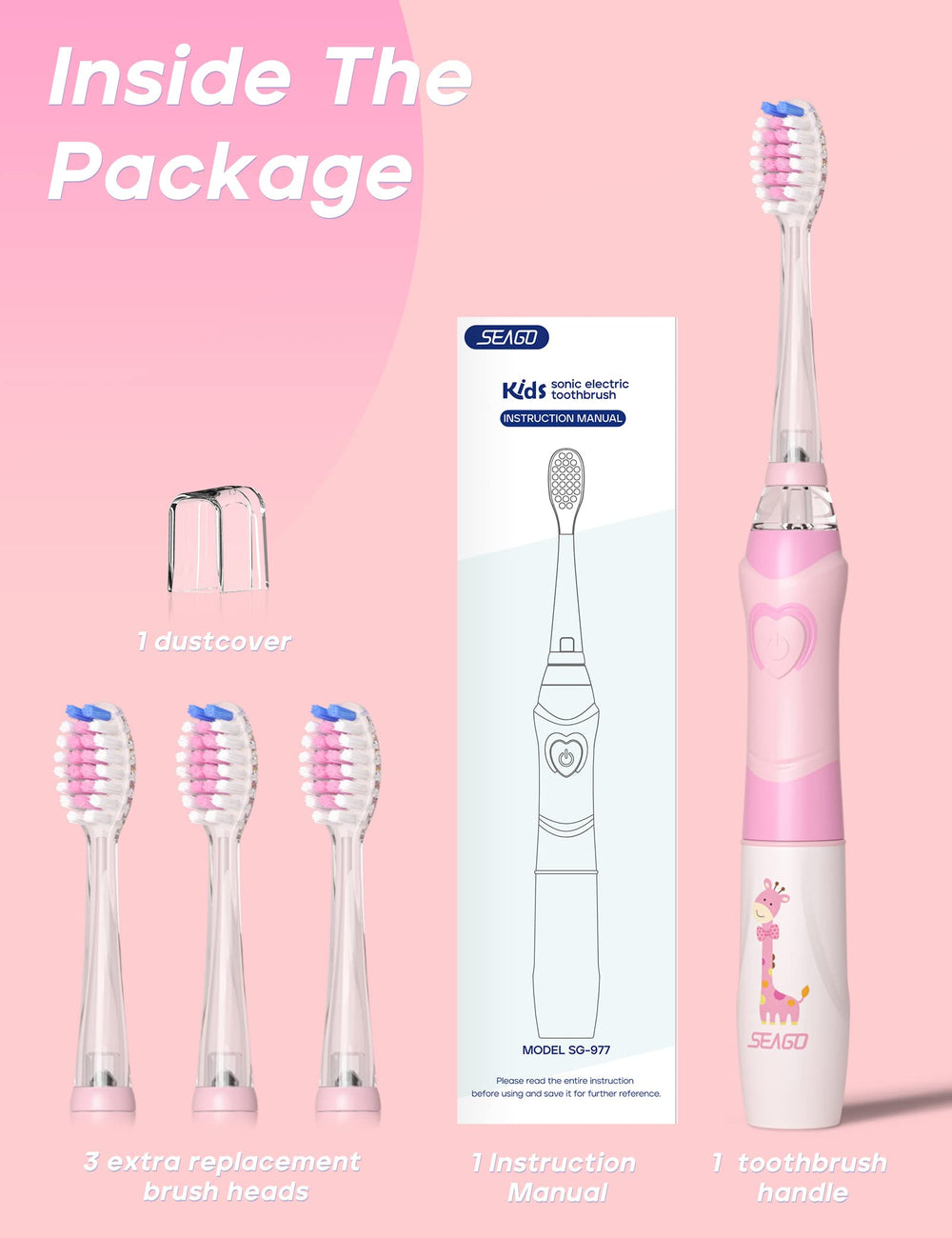 SEAGO replacement brush heads included ensure hygienic daily use.