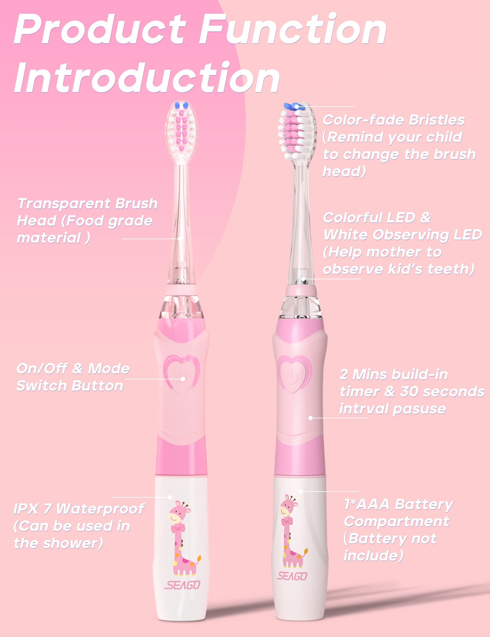 SEAGO IPX7 waterproof design supports easy rinsing after brushing.