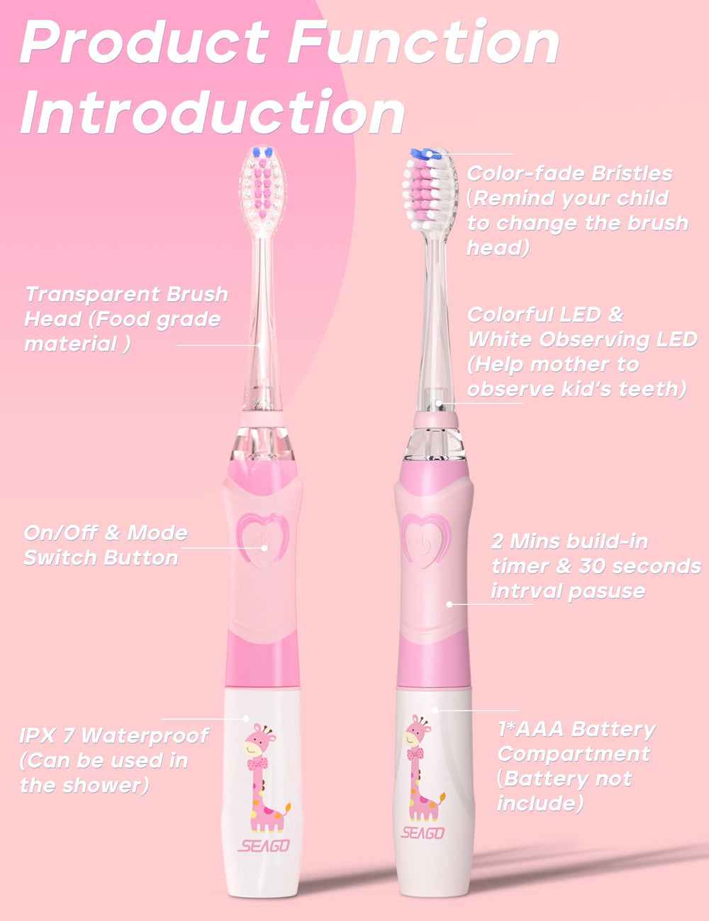 SEAGO IPX7 waterproof design supports easy rinsing after brushing.