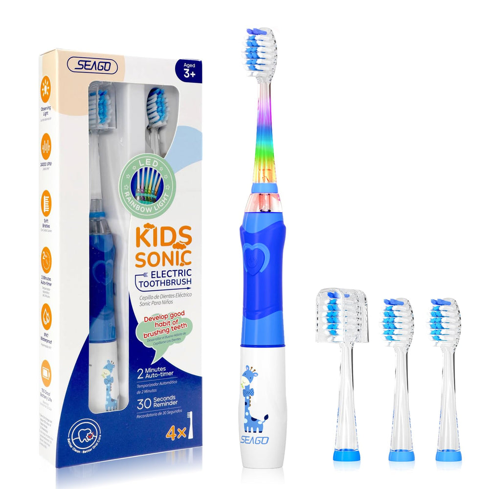 SEAGO SG-977 kids toothbrush blue front view for a fun daily brushing routine.