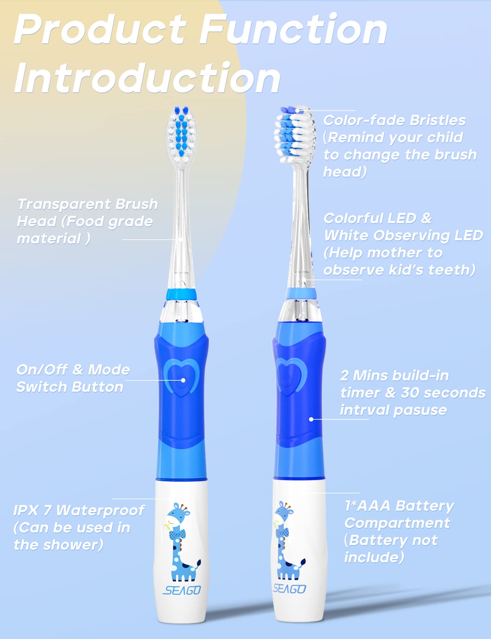 SEAGO SG-977 W-shape bristles gently clean hard-to-reach areas.