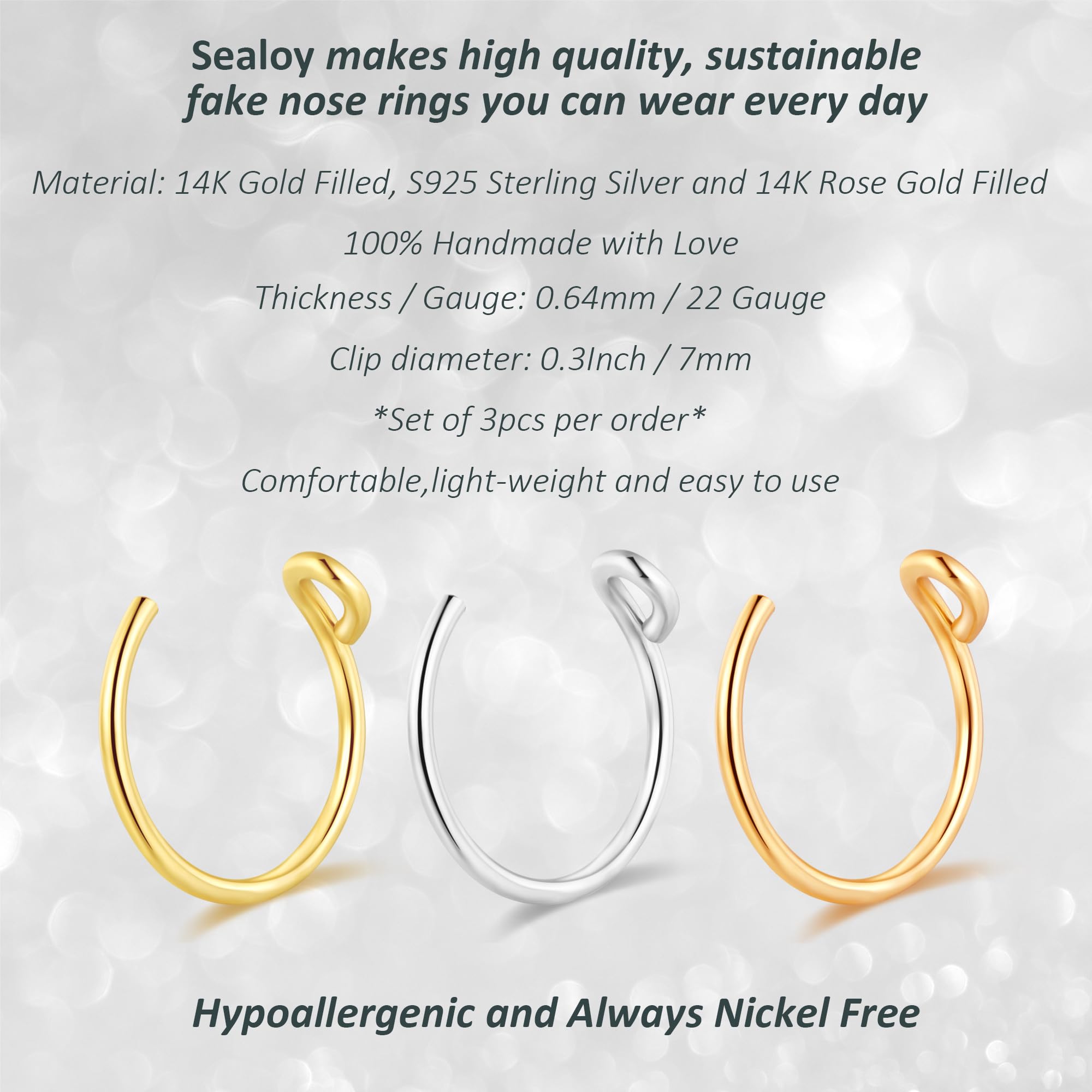 Sealoy clip-on nose ring in silver for subtle daily style