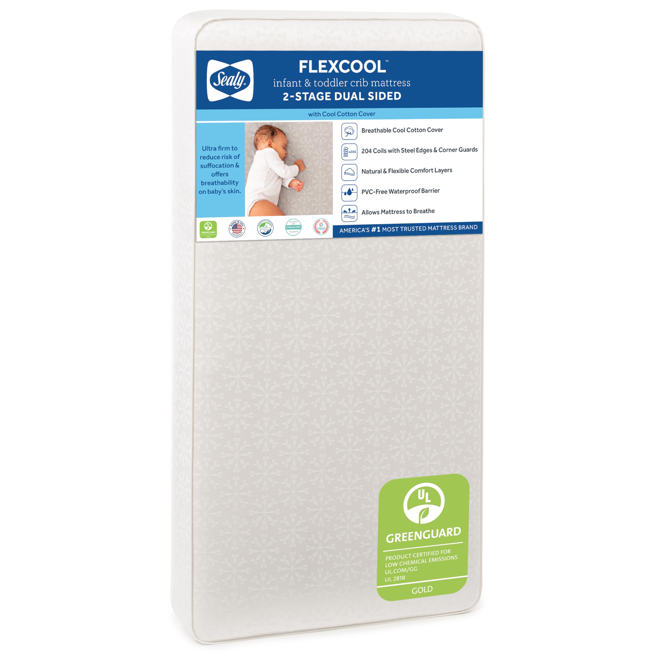 Sealy Baby FlexCool cotton cover for breathable infant comfort