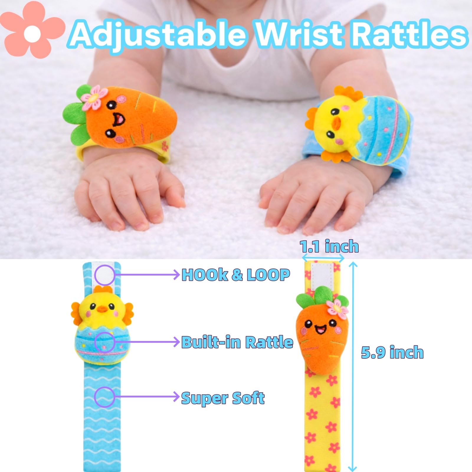 Sean's Choice Easter bunny wrist rattle with easy grip.