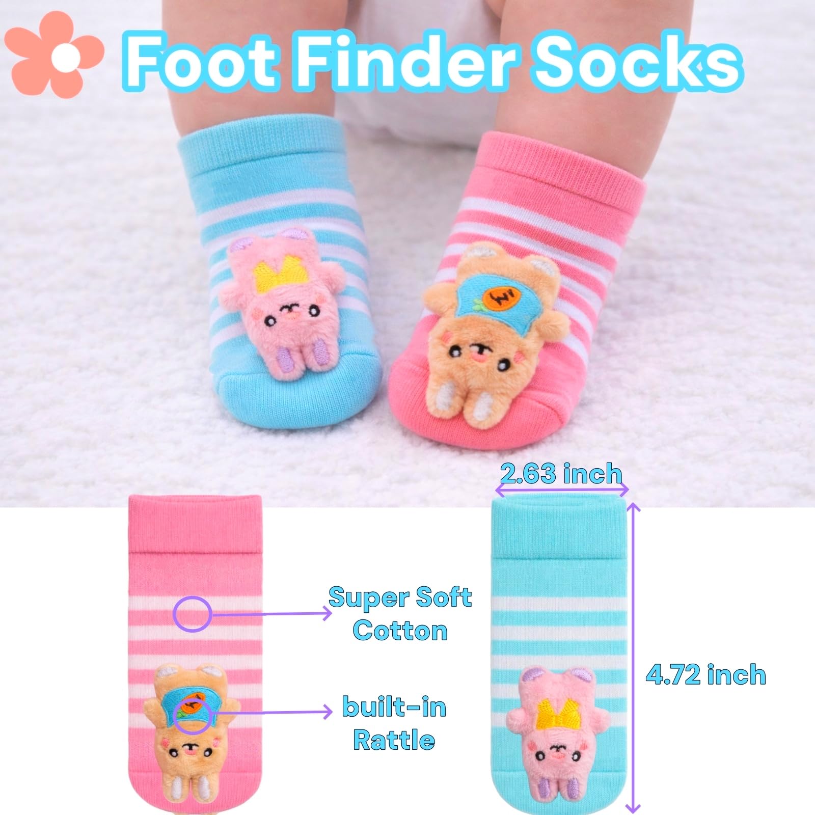 Sean's Choice Easter carrot foot finder sock promotes kicking and sound exploration.
