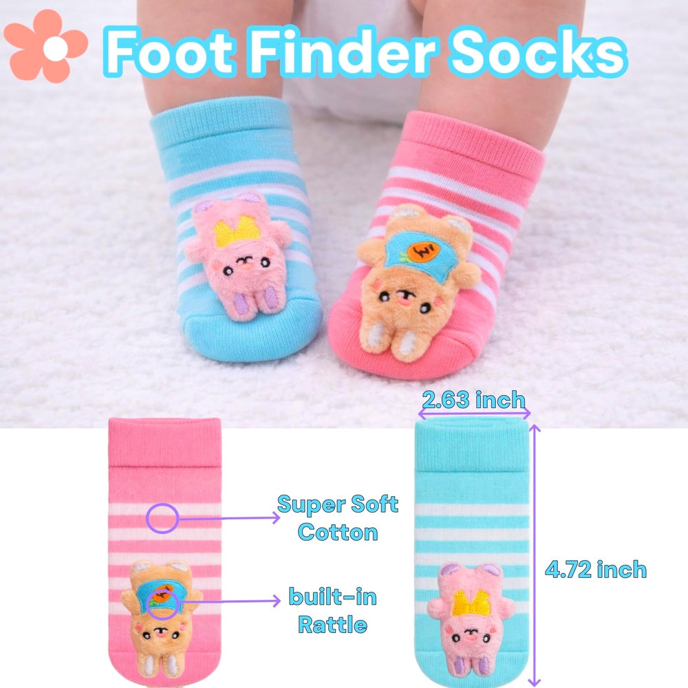 Sean's Choice Easter carrot foot finder sock promotes kicking and sound exploration.