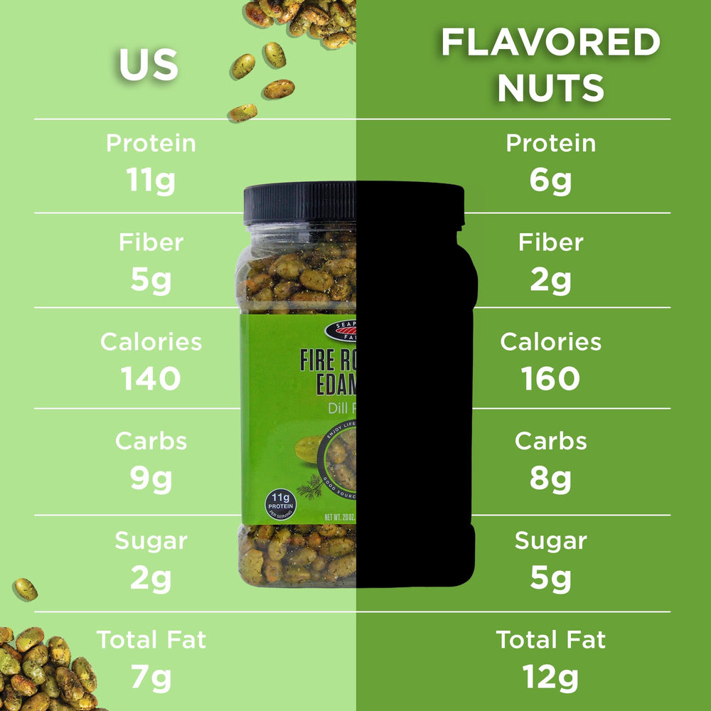 Seapoint Farms Dill Pickle Edamame crunch emphasizing tangy seasoning