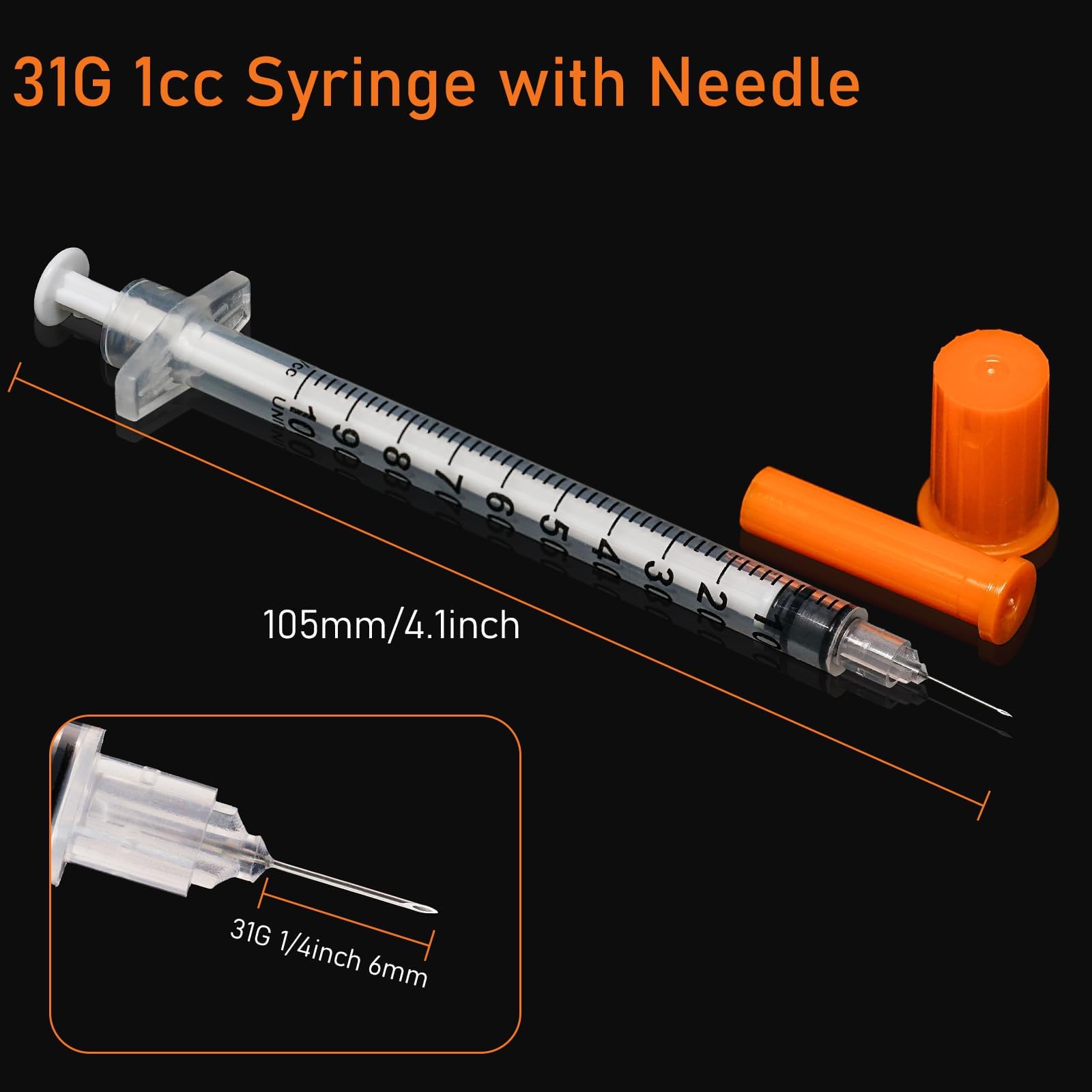Searvgrh 31G 1cc syringe barrel with clear readouts for accuracy