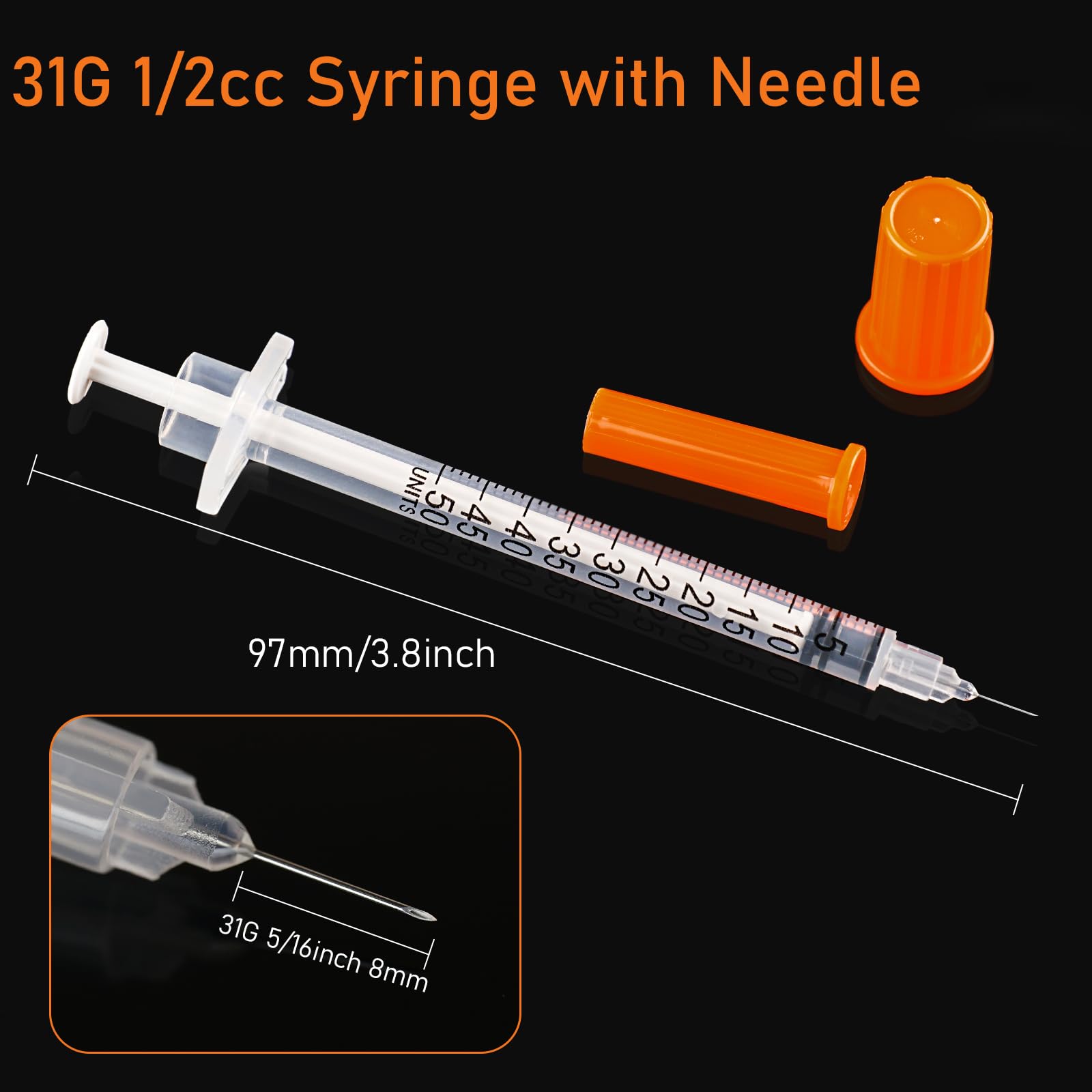 Searvgrh U100 syringe barrel with clear markings for accurate dosing.