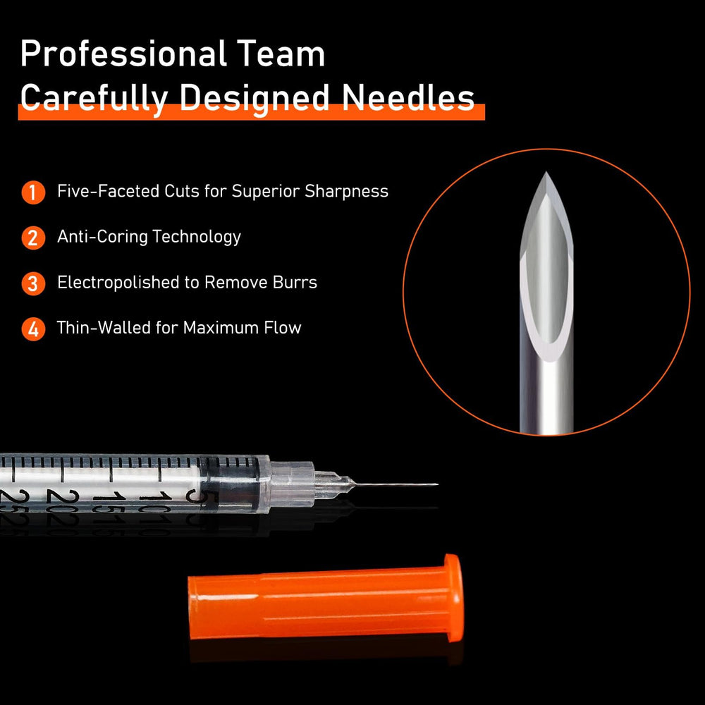 Searvgrh U-100 syringe clear barrel with graduation aids quick, accurate measurement.