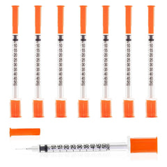 Searvgrh U-100 syringe needle close-up in blister shows sharp, precise insertion.
