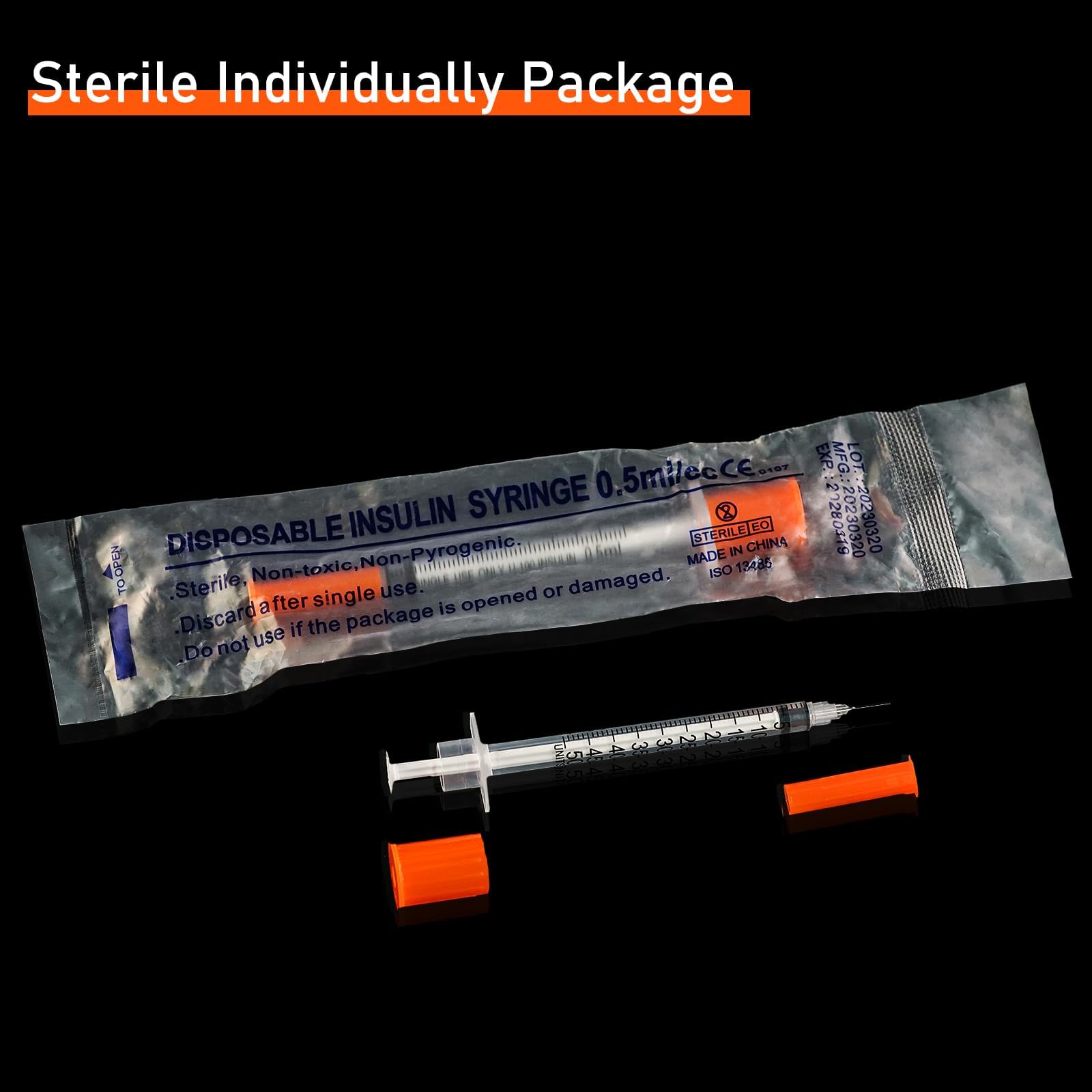 Searvgrh U-100 syringe with leak-proof plunger for spill-free operation.