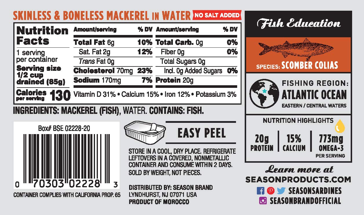 Season Mackerel in Water no salt added can, ideal for light seasoning.
