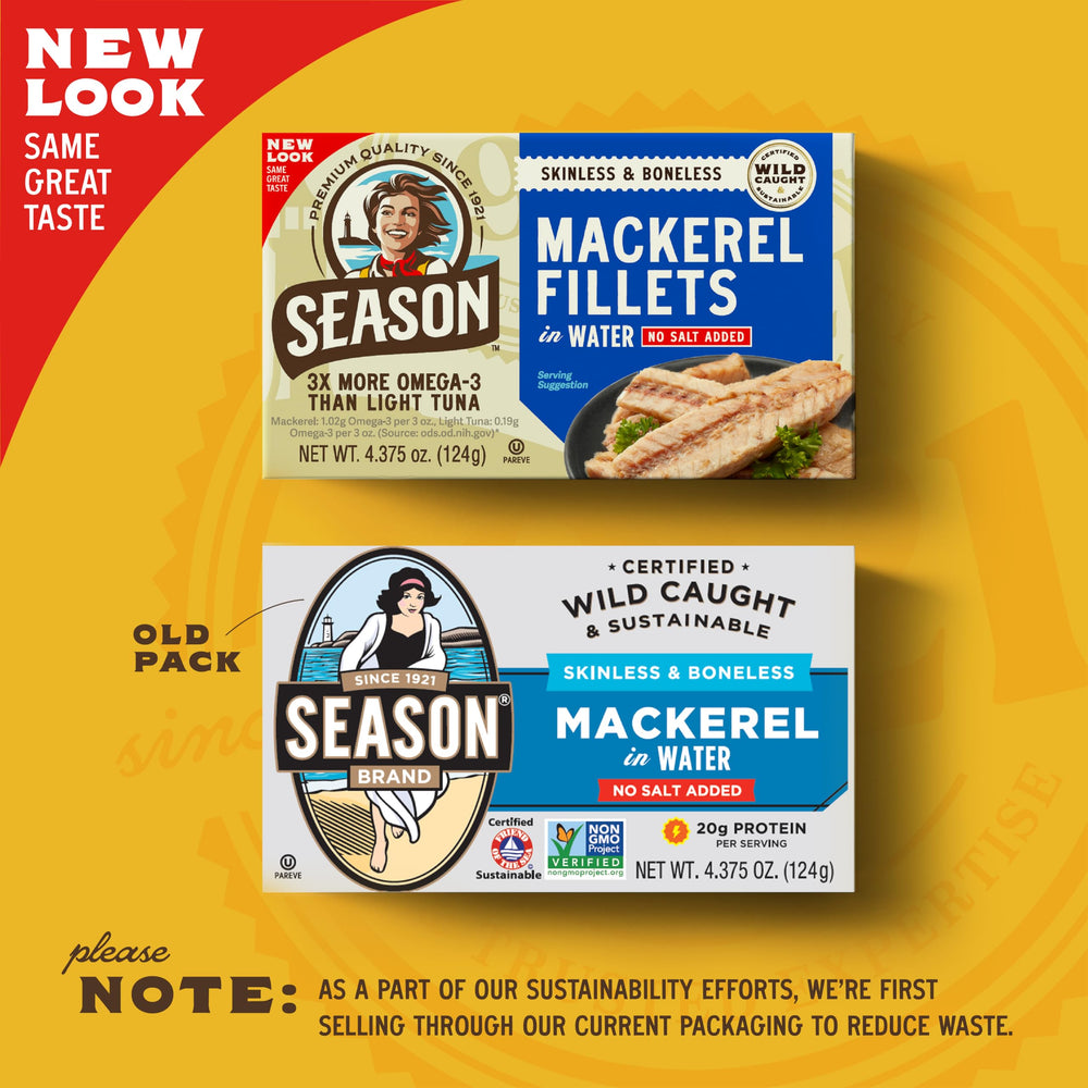 Season Mackerel in Water wild caught fillets, sustainably sourced flavor.
