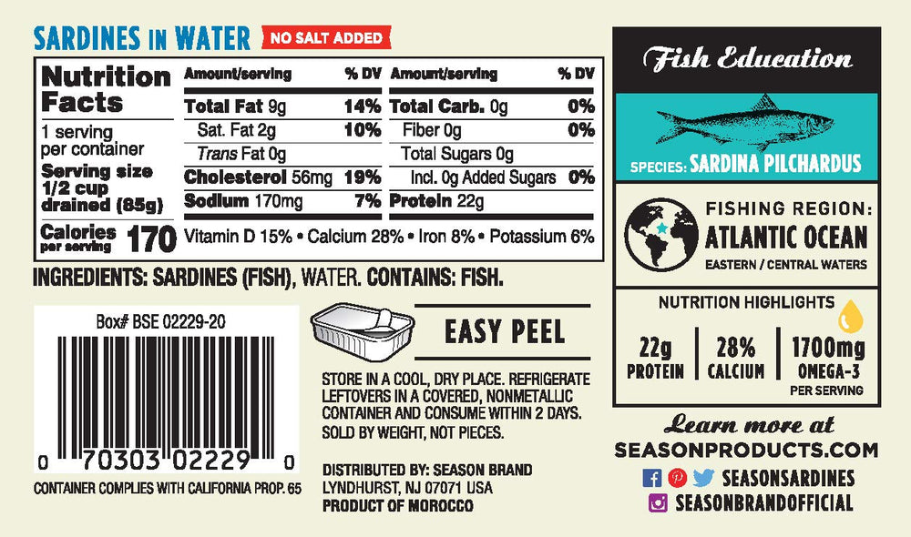 Season Sardines wild-caught can highlighting sustainable protein.