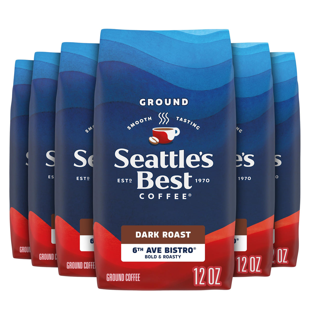 Seattle's Best Coffee 6th Ave Bistro bag front showing smooth roast promise.