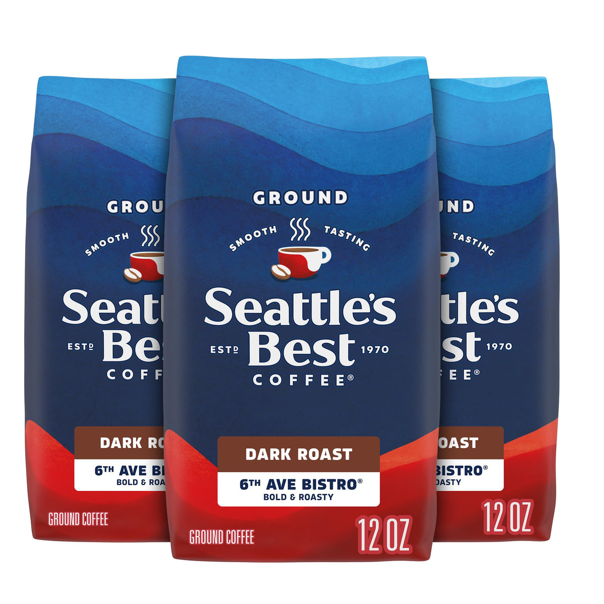 Seattle's Best Coffee 6th Ave Bistro packaging front, premium roast ready to enjoy