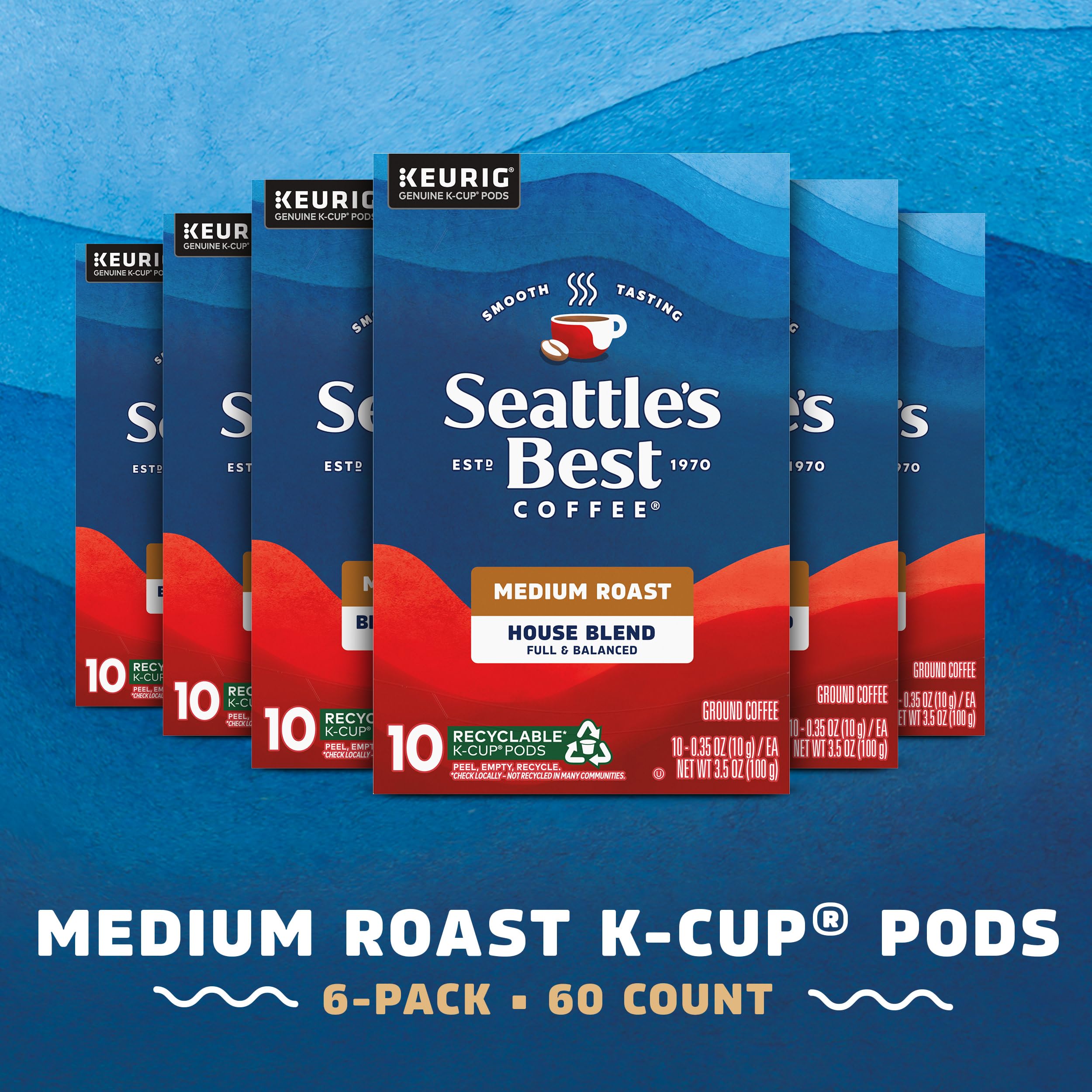 Seattle's Best new-look packaging shows the same smooth House Blend for Keurig users.