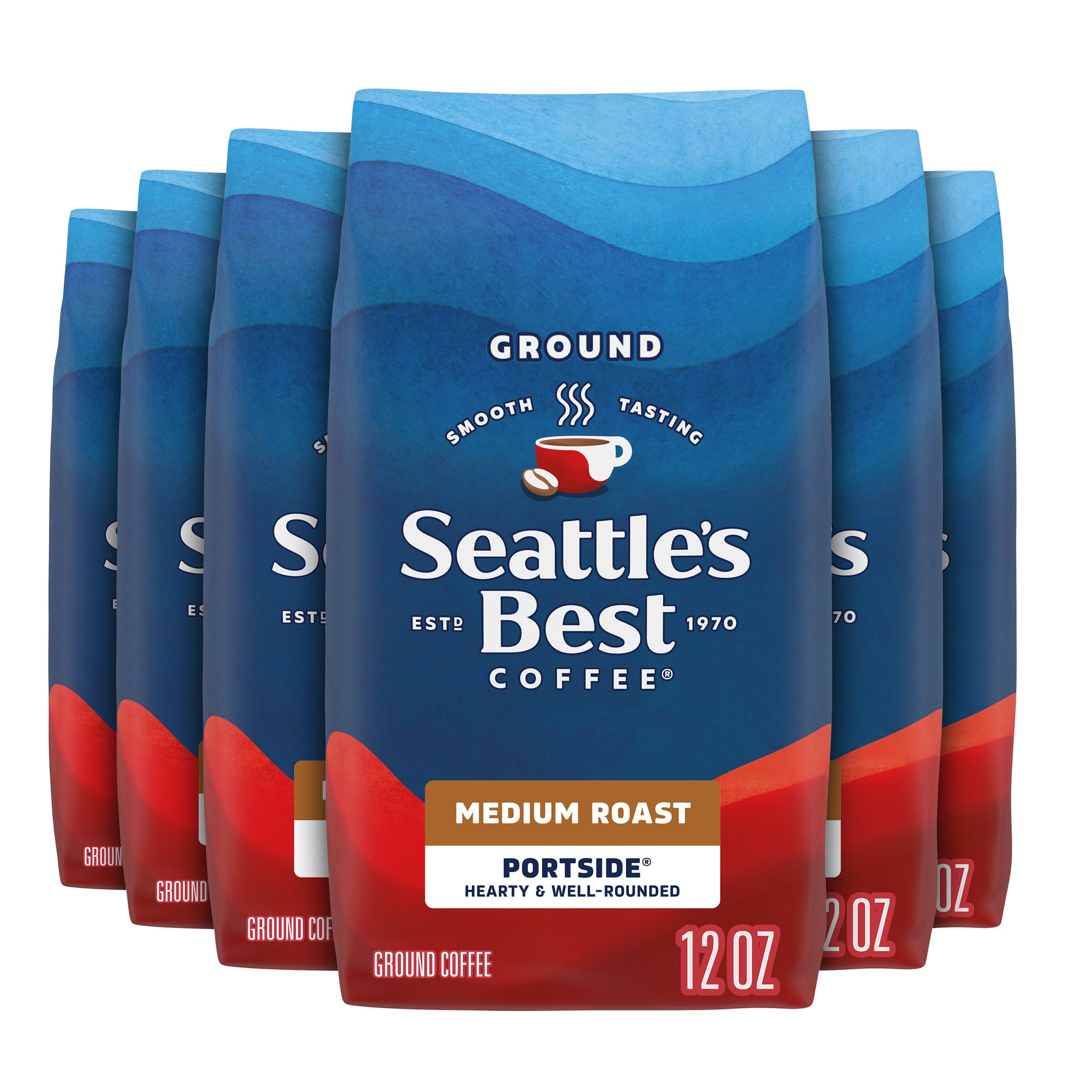 Seattle's Best Portside packaging closeup, highlighting smooth roast for a morning boost.